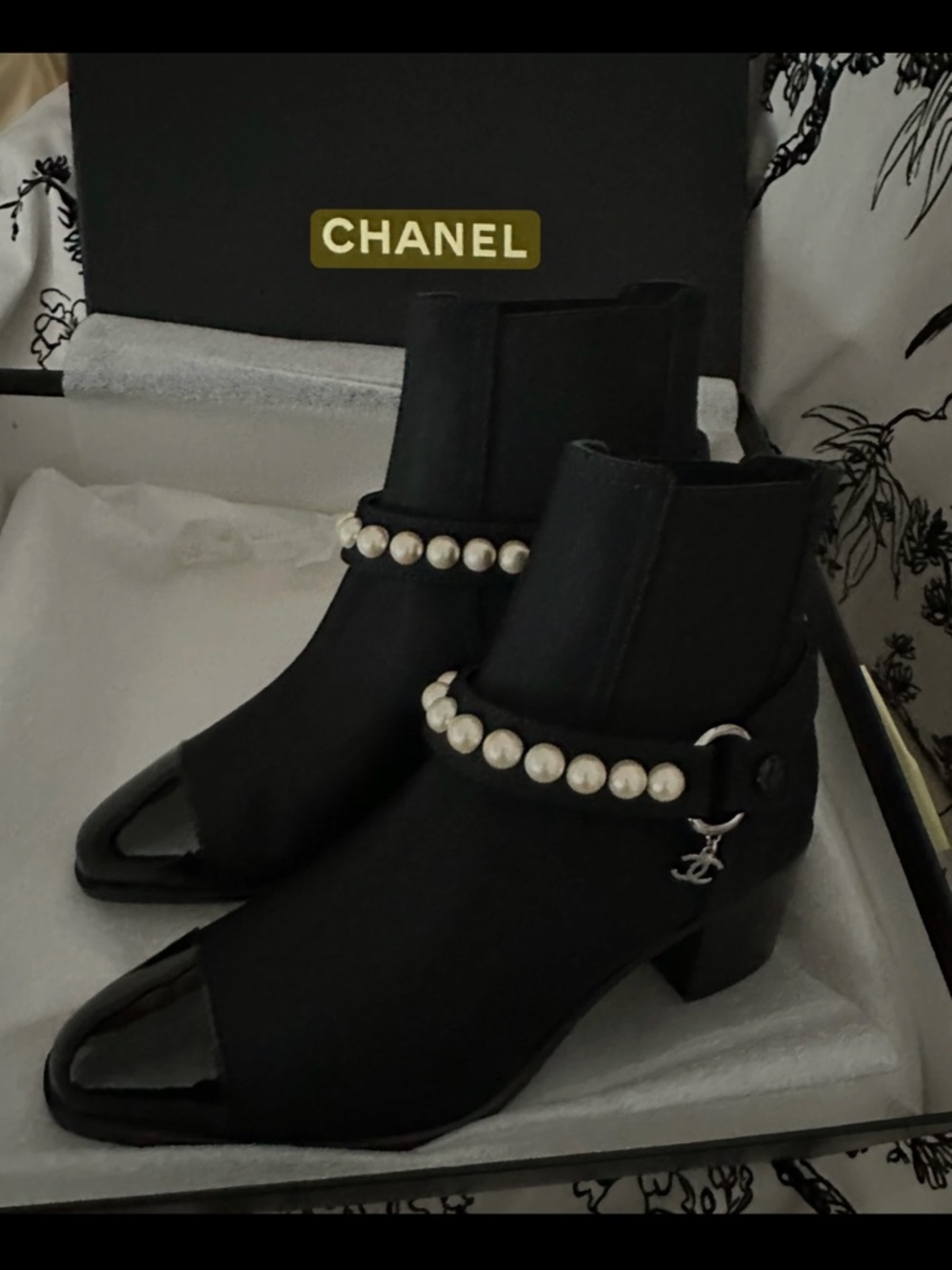 CHANEL Black Pearl-Trim Chelsea Ankle Boots